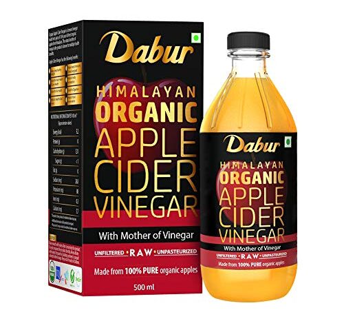 Dabur Himalayan Organic Apple Cider Vinegar with Mother of Vinegar |100% Pure| USDA Organic Certified |Raw, Unfiltered and Unpasteurized|Helps Boost Immunity - 500 ml