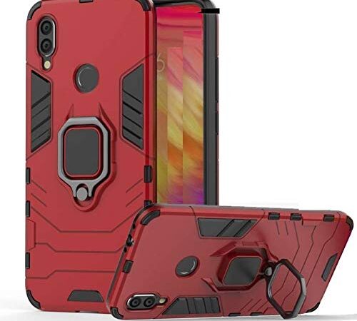 DAECAS Armor Shockproof Soft TPU and Hard PC Back Cover Case with Ring Holder for Honor 10 Lite - Armor Red