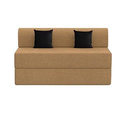 Dr Smith 2- Seater Folding Sofa Cum Bed - Perfect for Guests - Jute Fabric Washable Cover with Free Cushion |4x6 - Golden|