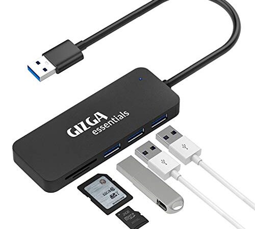 Gizga Essentials high Performance USB Hub 5 in 1, 3 USB 2.0, 2-Port Card Reader, SD TF Data Transfer Upto 480Mbps for Laptops, Smartphone, MacBook, Chromebook,, etc.