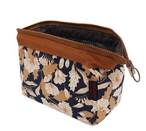 House of Quirk Toiletry Kit Women Jewelry Organizer Electronics Accessories Hard Drive Carry Case Portable Cube Purse (Brown Daisy)