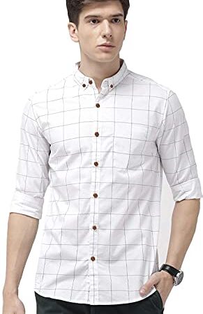 IndoPrimo Men's Cotton Casual Shirt for Men Full Sleeves (X-Large, White)