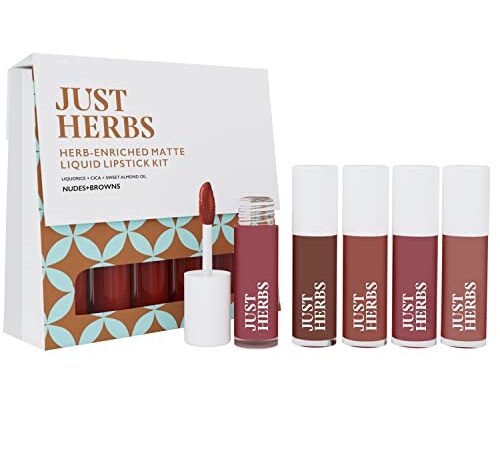 Just Herbs Ayurvedic Liquid Lipstick Kit Set of 5 with Long Lasting, Hydrating & Lightweight Lip Colours - Paraben & Silicon Free (Nudes & Browns)