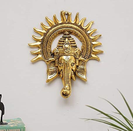 KridayKraft Metal Ganesha ji/Ganpati/Lord Ganesh Statue Idol - Wall Hanging Sculpture - Lucky Feng Shui Wall Decor Showpiece Figurines , Standard , Golden