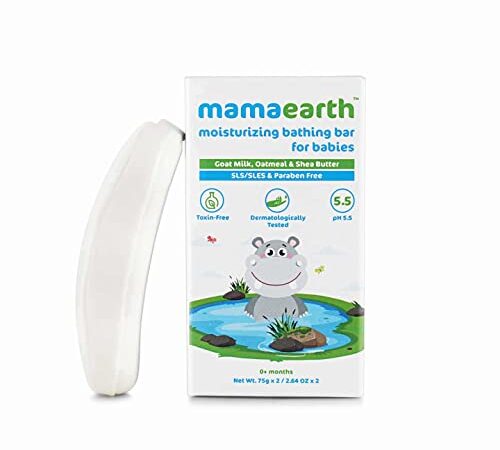 Mamaearth Moisturizing Baby Bathing Soap Bar, pH 5.5, with Goat Milk & Oatmeal. Pack of 2, 75gms each