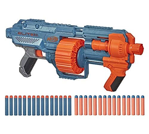 Nerf Elite 2.0 Shockwave RD-15 Blaster, 30 Darts, 15-Dart Rotating Drum, Pump-Action, Multicolor