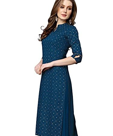 SIRIL Women's Rayon Foil Printed Kurta (NAVY BLUE) | Small