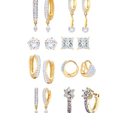 ZENEME Women's White American Diamond Gold Plated Drop Earrings Jewellery Combo of 8 (Gold)