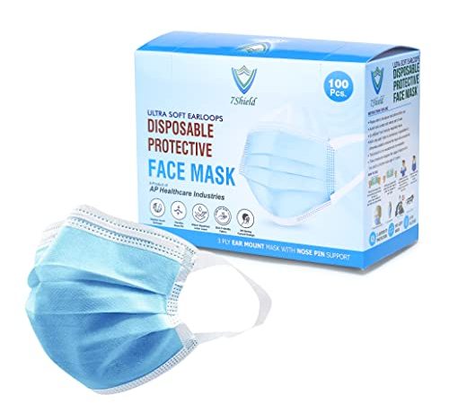 7Shield Non-Woven Fabric Disposable Surgical 3Ply Unisex Mask With Soft Fabric Ear Loop For Extra Comfort With Inbuilt Plastic Nose Pin And Ce And Iso Certified Mask (Blue, Pack of 100, Without Valve)