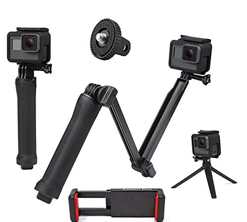 Action Pro™ 3 Way Monopod Tripod Mount Extension Arm with Phone Holder Compatible with GoPro Hero 10 9 8 7 6 5 4 3+ Xiaomi YI 4K SJCAM Smart Phone