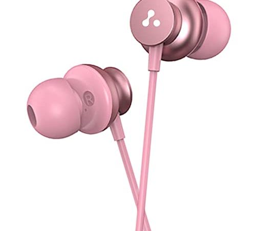 Ambrane Stringz 38 Wired Earphones with Mic, Powerful HD Sound with High Bass, Tangle Free Cable, Comfort in-Ear Fit, 3.5mm Jack (Pink), Normal