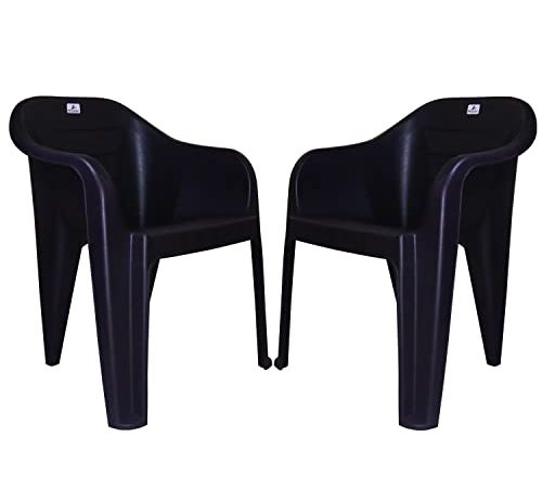 ANJWAR Plastic Chairs Set of 2 | Plastic Chairs for Home | Living Room | Bearing Capacity up to 200Kg | Strong and Sturdy Structure (Black)