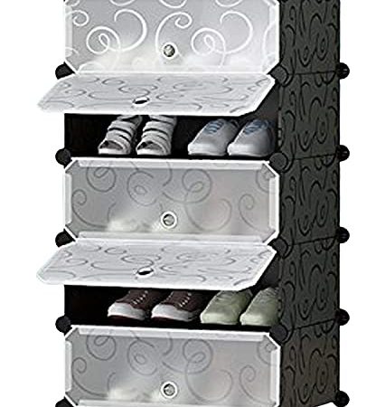 AYSIS DIY Shoe Rack Organizer/Multi-Purpose Plastic 5 Layers Portable and Folding Shoe Rack (Black)