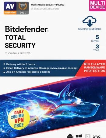 Bitdefender - 5 Devices,3 Years - Total Security | Windows| Mac| Android|iOS | Latest Version | Email Delivery in 2 Hours- No CD |