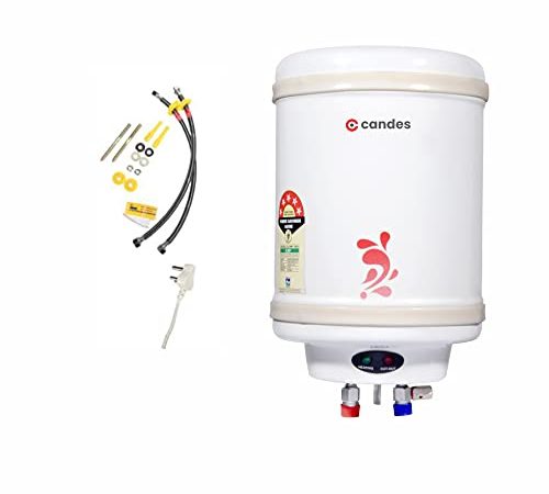 Candes Automatic Storage ISI Approved Vertical Electric Water Heater (Geyser) 5 Star Rated with Installation Kit & Special Anti Rust Body, (Ivory) (2000 W) (10 LTR)