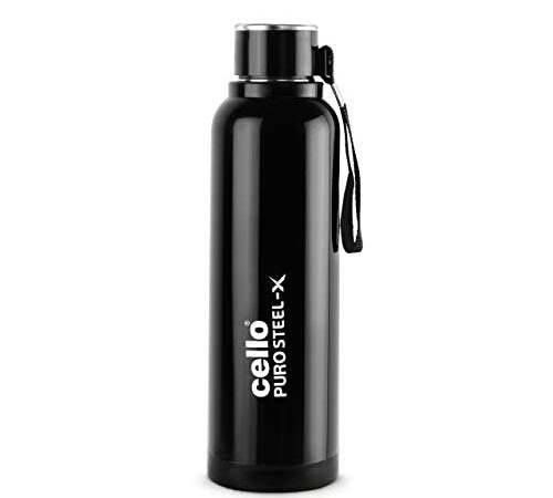 Cello Puro Steel-X Benz Stainless Steel Water Bottle with Inner Steel and Outer Plastic , 900 ml (Black)