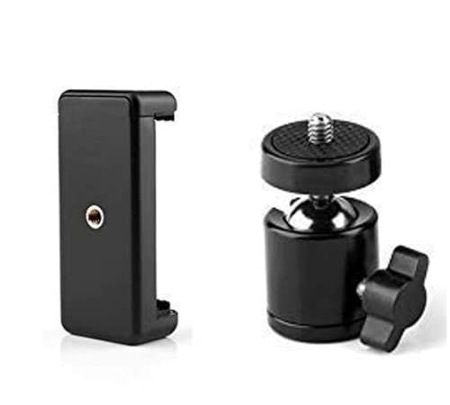 Coku 2 in 1 Mobile Tripod Holder Clip with Locking Ball Head Adapter Set for Tripod and Selfie Stick Universal Thread mounting Screw 1/4' 360 Degree Swivel Cell Phone Tripod Mount Set