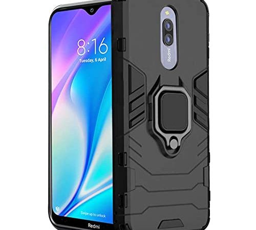 DAECAS Defender Case | Rotating Ring Holder & Kickstand in-Built | Military Grade Armor | Bumper Back Cover for Redmi 8A Dual - Armor Black