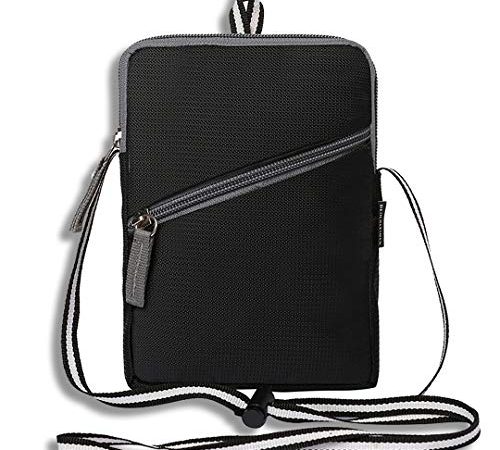 Dein Kleider Nylon Cross Body Travel Mobile Pouch Sling Messenger Bag for Women (Black)