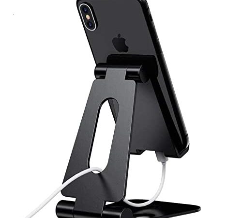 ELV Aluminum Adjustable Mobile Phone Foldable Holder Stand Dock Mount for All Smartphones, Tabs, Kindle, iPad (Black)