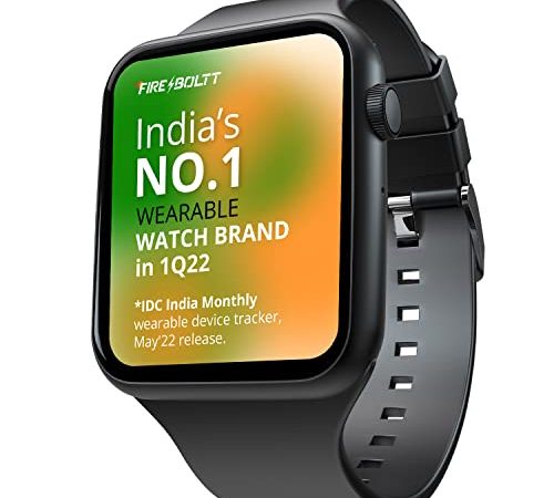 Fire-Boltt India's No 1 Smartwatch Brand Ring Bluetooth Calling with SpO2 & 1.7” Metal Body with Blood Oxygen Monitoring, Continuous Heart Rate, Full Touch & Multiple Watch Faces (Black)