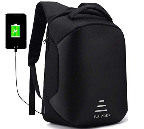 Fur Jaden Anti Theft Backpack with USB Charging Port 15.6 Inch Laptop Bagpack Waterproof Casual Unisex Bag for School College Office Suitable for Men Women