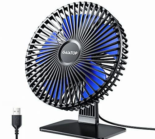 Gaiatop Small Table Fan, 6.5 Inch Ultra-quiet, 90° Adjustment for Better Cooling, 3 Speeds Portable Mini Powerful Desktop Table Fan, Small Personal Cooling Fan for Home, Office - Black