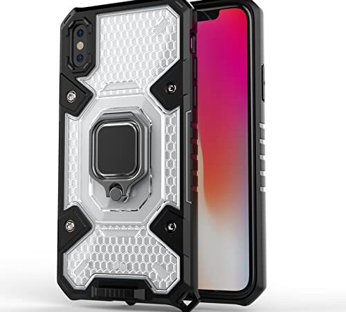 Glaslux iPhone X/XS Hybrid Shockproof Case | Rotating Ring Holder & Kickstand in-Built | Bumper Back Cover for iPhone X/XS (Transparent)