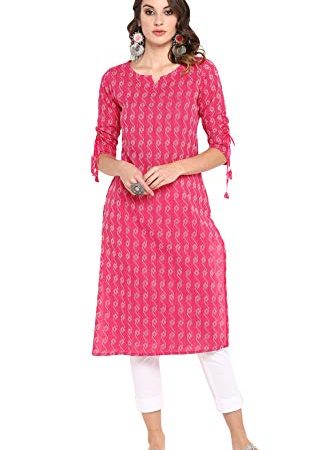 Janasya Women's Pink Pure Cotton Straight Kurta(Pink_Large)