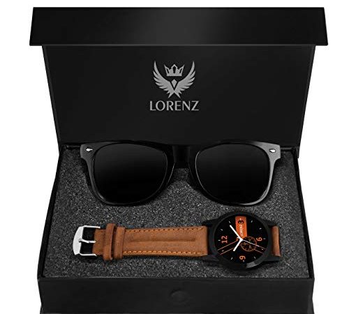 LORENZ Analogue Men's Watch (Pack of 2) ( Black Dial Brown Strap )