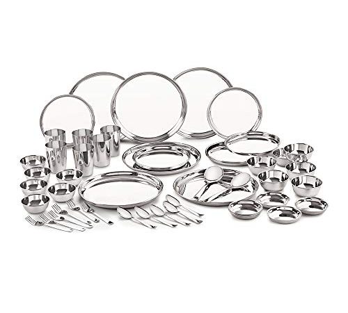 Neelam Stainless Steel 24 Gauge Premium Dinner Set, 50 pcs, Silver