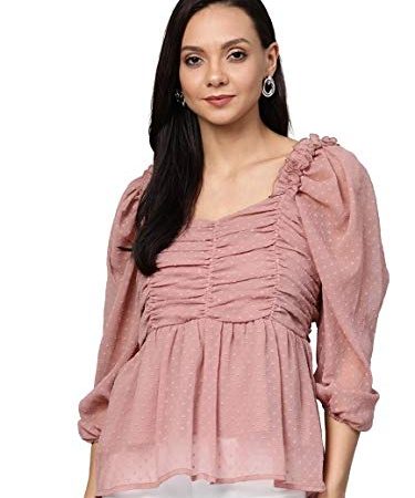 pluss Women's Solid Pink Top (LTP7912-DUSTYPINK-4XL)