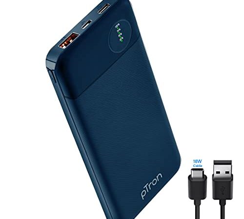 PTron 10000 mAh Lithium_Polymer Dynamo Pro Power Bank with 18 Watt Fast Charging, Blue