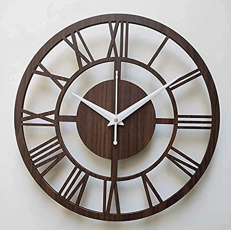 Rajasthan Villa Wood Stylish Wall Clock for Home/ Living Room/Bedroom/Kitchen/Office Wall Clock Without Glass (Brown, Big - 12 X 12 Inch) Brown-Roman