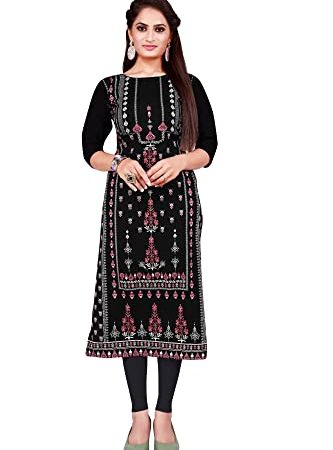 Shiv Textiles Digital Printed Crepe Kurtis for Women Kurtis for Women - Black (XX-Large) ST-DG-5002-BLACK-2XL