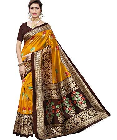 SIRIL Women's Poly Silk Printed Saree with Blouse (1458S150; Yellow (Mustard); Printed)