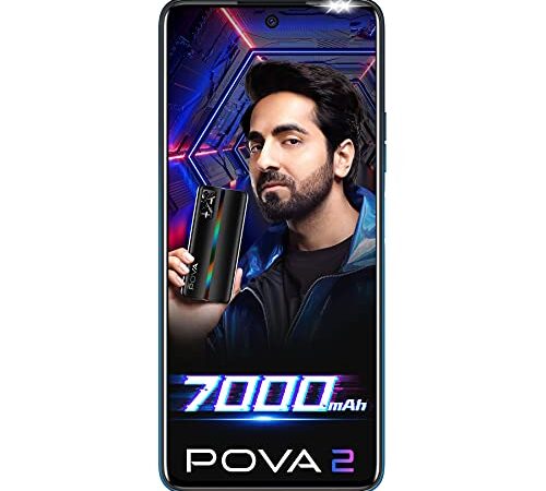 Tecno POVA 2 (Energy Blue, 4GB RAM, 64GB Storage)| 7000mAh Battery | 48MP Camera | Helio G85