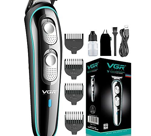 VGR V-055 Professional Cordless Rechargeable Beard Trimmer Clippers for Men with Guide Combs Brush, Black