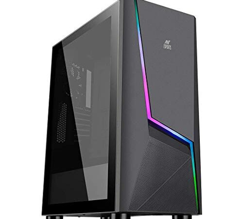 Ant Esports ICE-130AG Mid Tower Computer Case I Gaming Cabinet Supports ATX, Micro-ATX, Mini-ITX Motherboard with Transparent Side Panel 1 x 120 mm Rear Fan Preinstalled - Black