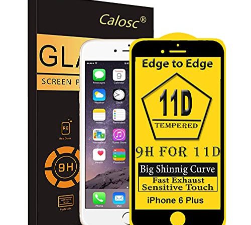 Apple iPhone 6 Plus (Space Gray, 128GB)(2GB RAM) 5.5 inches, 11D Tempered Glass Edge to Edge Full Glue Gorilla Screen Protector (Black) [Impact Absorb, with Installation Kit](Pack of 1)