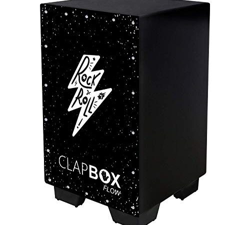 Clapbox Flow Graphic Cajon CB-FLW8, Walnut wood (H:50 W:30 L:30) - 3 Internal Snares, Black (Rock & Roll)