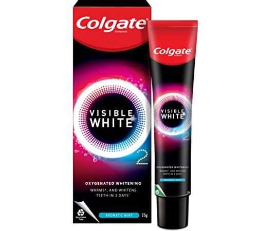 Colgate Visible White O2, Teeth Whitening Toothpaste, Aromatic Mint, 25g, Active Oxygen Technology, Enamel Safe Teeth Whitening Product