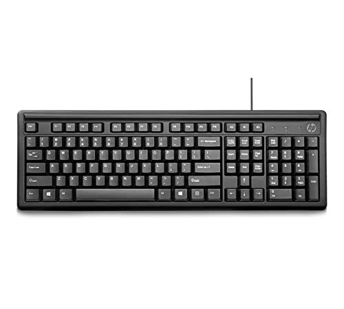 HP 100 Wired Keyboard with USB Compatibility,Numeric keypad, Full Range of 109 Key(Including 12 Function Keys and 3 Hotkeys),Adjustable Height and Contoured Design.3-Years Warranty (2UN30AA)