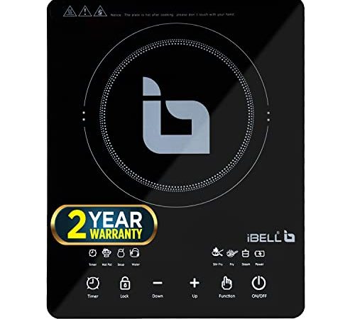 iBELL Crown 202P Induction Cooktop with Polished Glass Top, 2000W, Auto Shut Off and Over Heat Protection, BIS Certified, Black