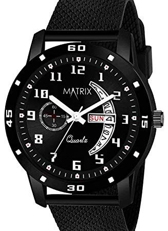 Matrix Day & Date Display Analog Wrist Watch for Men & Boys (Black)