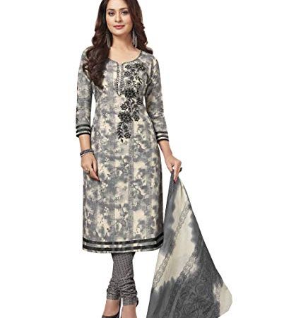 Miraan Women Cotton Unstitched Dress Material (Band1819,Grey,Free Size)