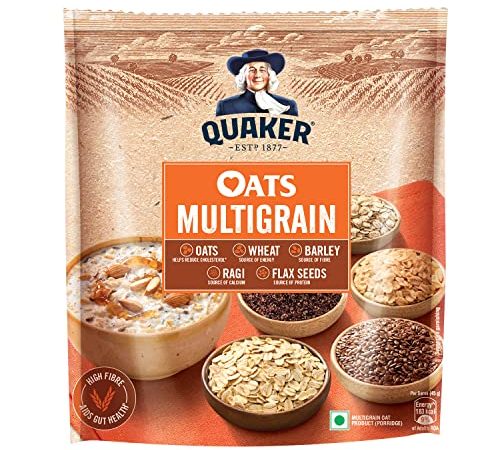 Quaker Oats 600 g | Rolled Oats with Wheat, Barley, Ragi | Breakfast Cereals | Porridge | Oats Plus