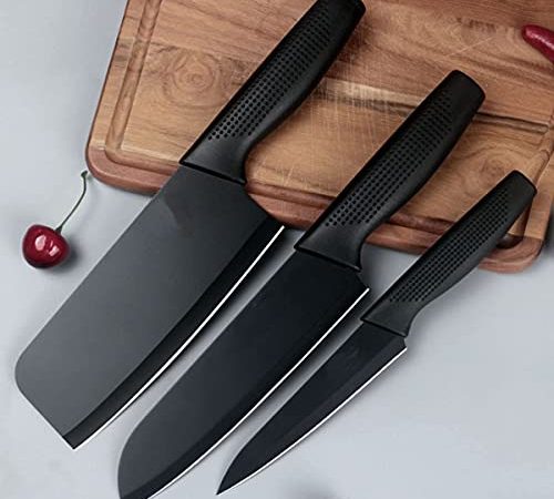 RYLAN 3 Pieces Professional Kitchen Knife Set, Meat Knife, Chefâ€™s Knife with Non-Slip Handle Sharp Manual Sharpening for Home Kitchen and Restaurant - (3), Stainless Steel, Black