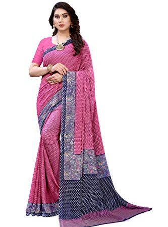 ANNI DESIGNER Women's Chiffon Printed Saree with Blouse Piece (DIPASHI PINK_Free Size)