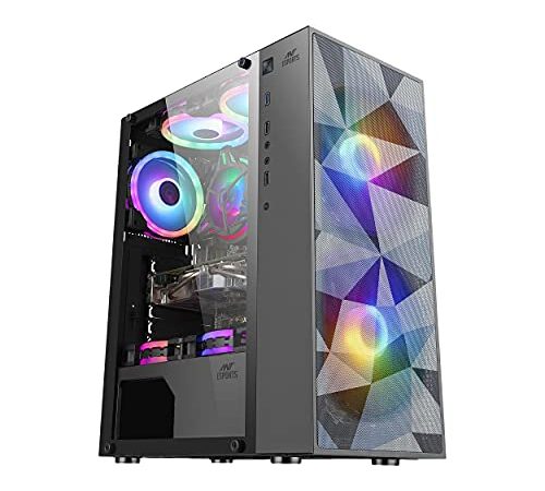 Ant Esports ICE-310MT Mid-Tower ATX Computer Case I Gaming Cabinet – Black Support ATX/Micro-ATX/ITX Motherboard with 2 x 180 mm Rainbow Front Fans and 1 x 120 mm Rear Fan Pre-Installed